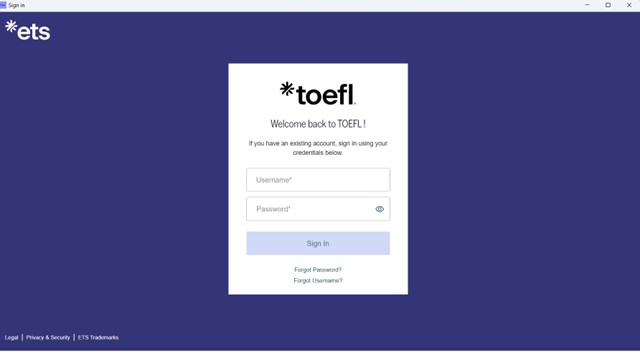 Página de Login do ToeFL