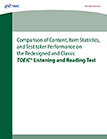 Leia mais sobre a comparação de conteúdo, estatísticas de itens e desempenho dos candidatos no teste redesenhado e clássico teste de escuta e leitura TOEIC