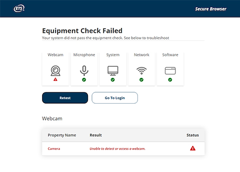 Equipment check failed